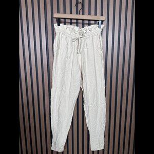 New Indah Pants Small Womens Ivory Linen Blend High Rise Ruffled Drawstring Opal